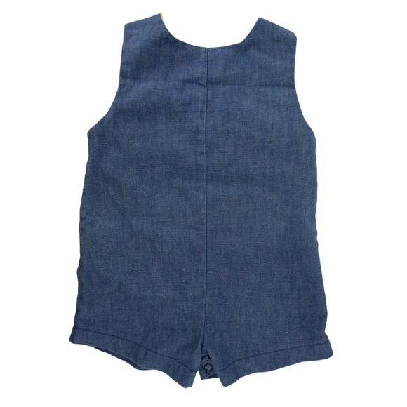 Vtg Alexis Chambray Yellow Embroidered Barn Romper 18-25 lbs 12-18 Months USA - Picture 5 of 8